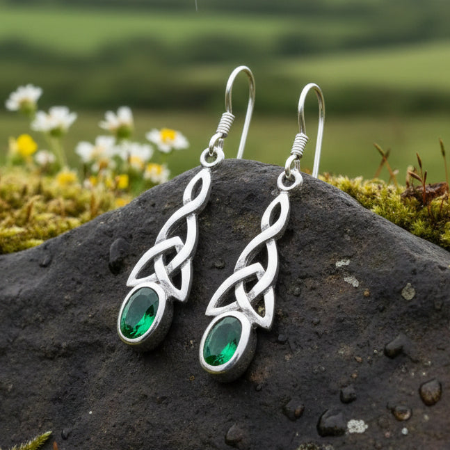 Celtic Trinity Knot Crystal Earrings in Sterling Silver