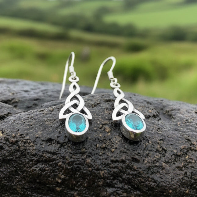 Celtic Trinity Knot Crystal Earrings in Sterling Silver