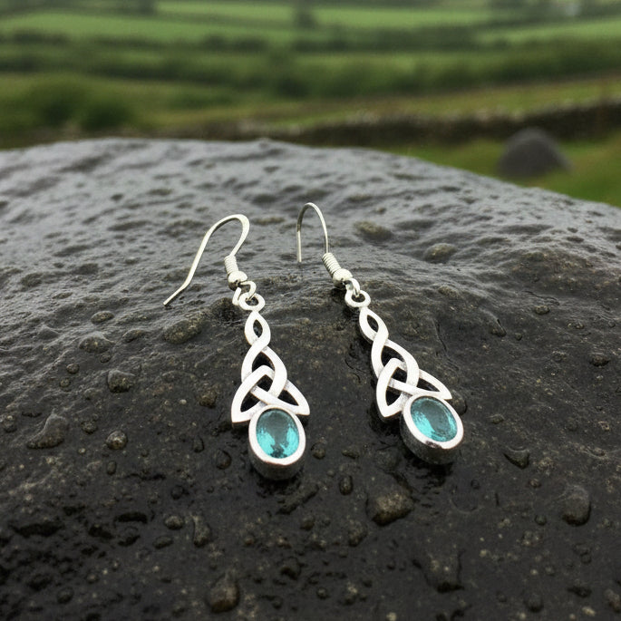 Celtic Trinity Knot Crystal Earrings in Sterling Silver