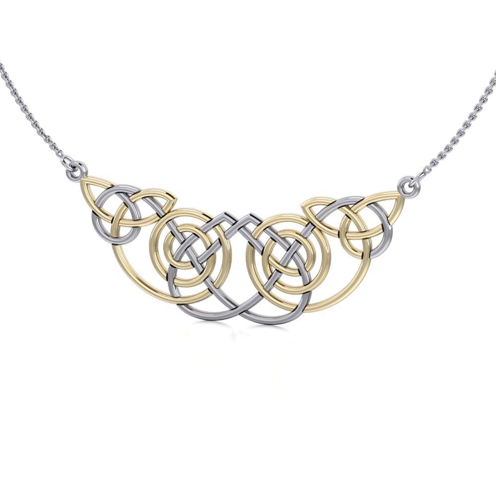 Celtic Knot Spiral Silver Necklace With Gold Accent Jewelry TNV002 Timeless Celtic Design Gift For Her