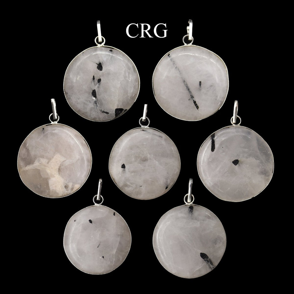 Tourmalated Quartz Round Cabochon Pendant with Silver Plating (4 Pieces) Size 1 Inch