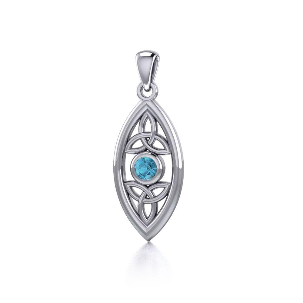 The everlasting power of the Holy Trinity ~ Celtic Triquetra Sterling Silver Pendant with Gemstone TP1147 | Pendant | Wiccan Center