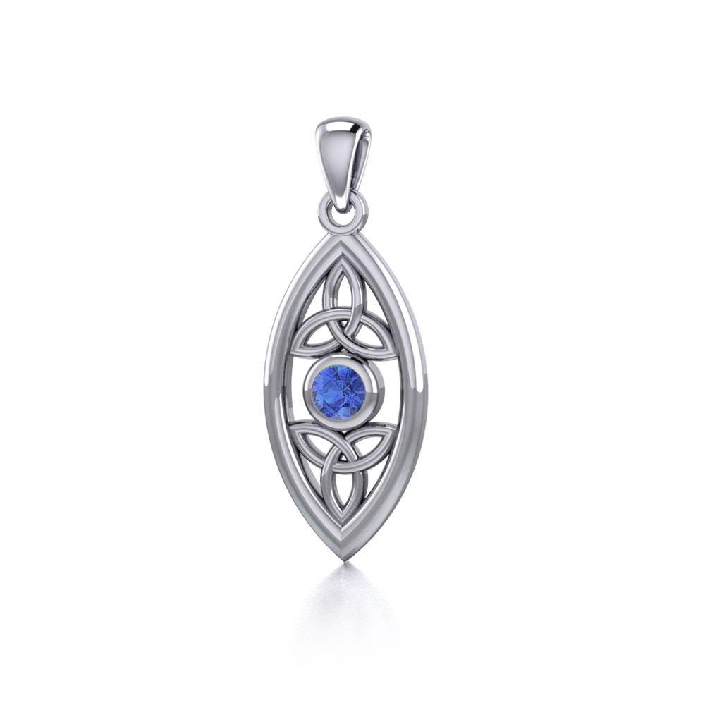 The everlasting power of the Holy Trinity ~ Celtic Triquetra Sterling Silver Pendant with Gemstone TP1147 | Pendant | Wiccan Center