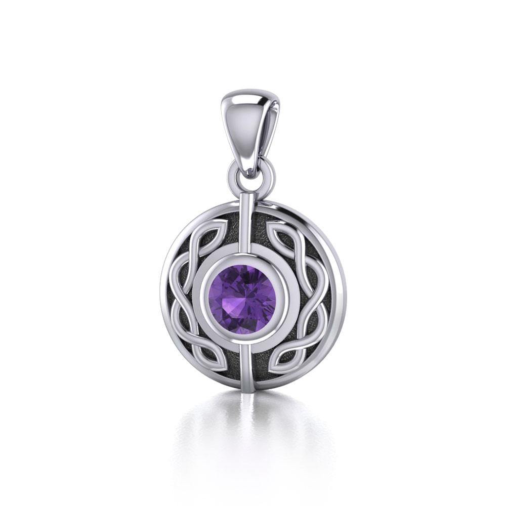 Celtic Knotwork Sterling Silver Pendant with Gemstone TP1176