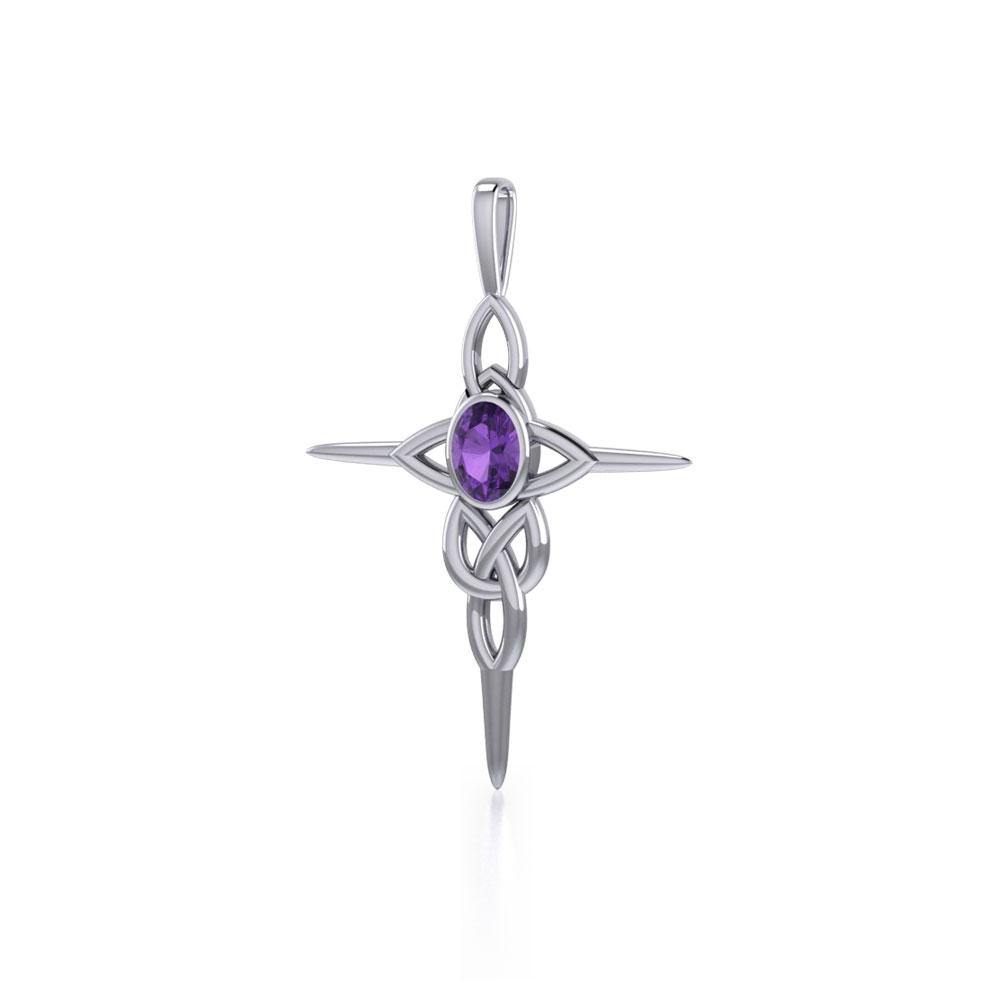 Faith and trust ~ Celtic Knotwork Cross Sterling Silver Pendant with Gemstone TP1213