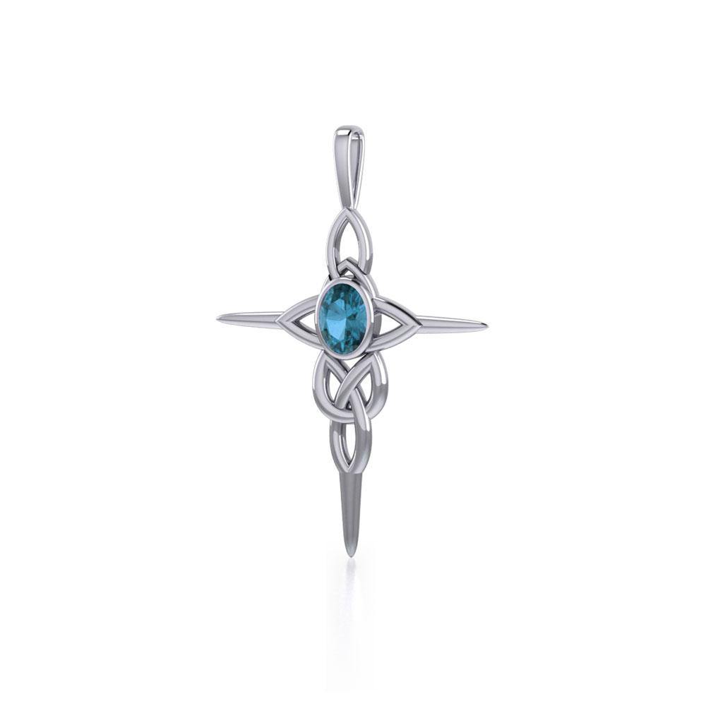 Faith and trust ~ Celtic Knotwork Cross Sterling Silver Pendant with Gemstone TP1213