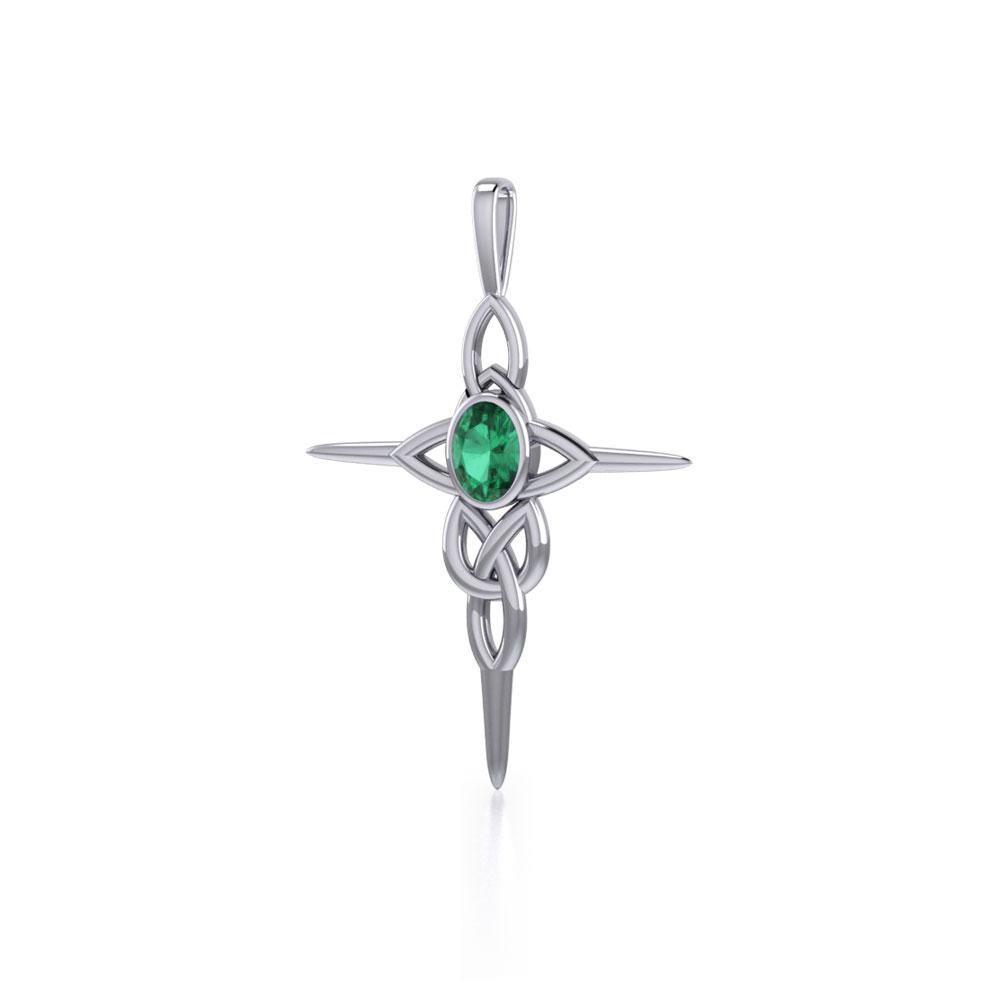 Faith and trust ~ Celtic Knotwork Cross Sterling Silver Pendant with Gemstone TP1213