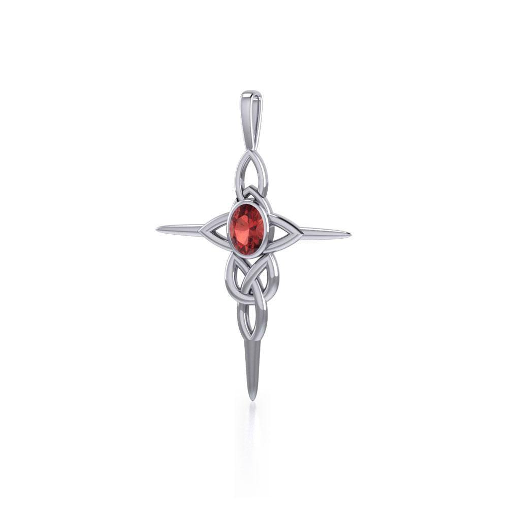 Faith and trust ~ Celtic Knotwork Cross Sterling Silver Pendant with Gemstone TP1213