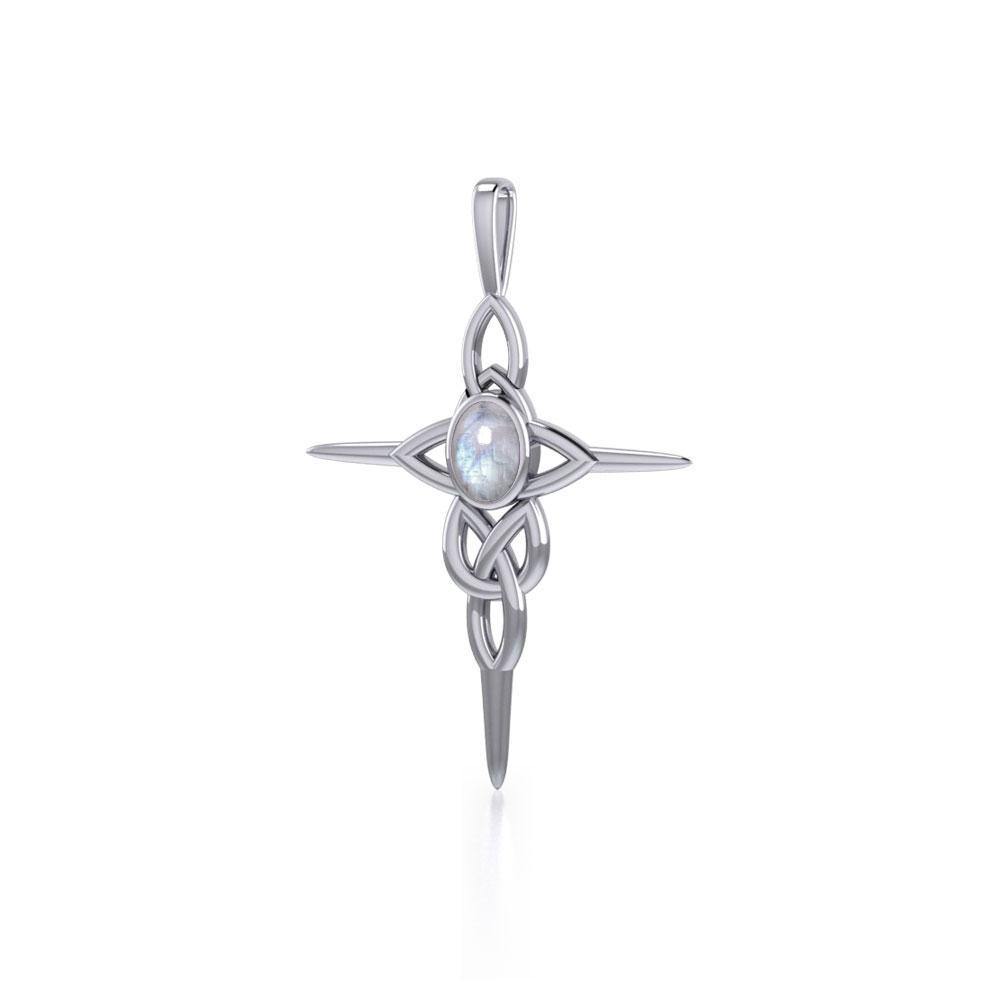 Faith and trust ~ Celtic Knotwork Cross Sterling Silver Pendant with Gemstone TP1213