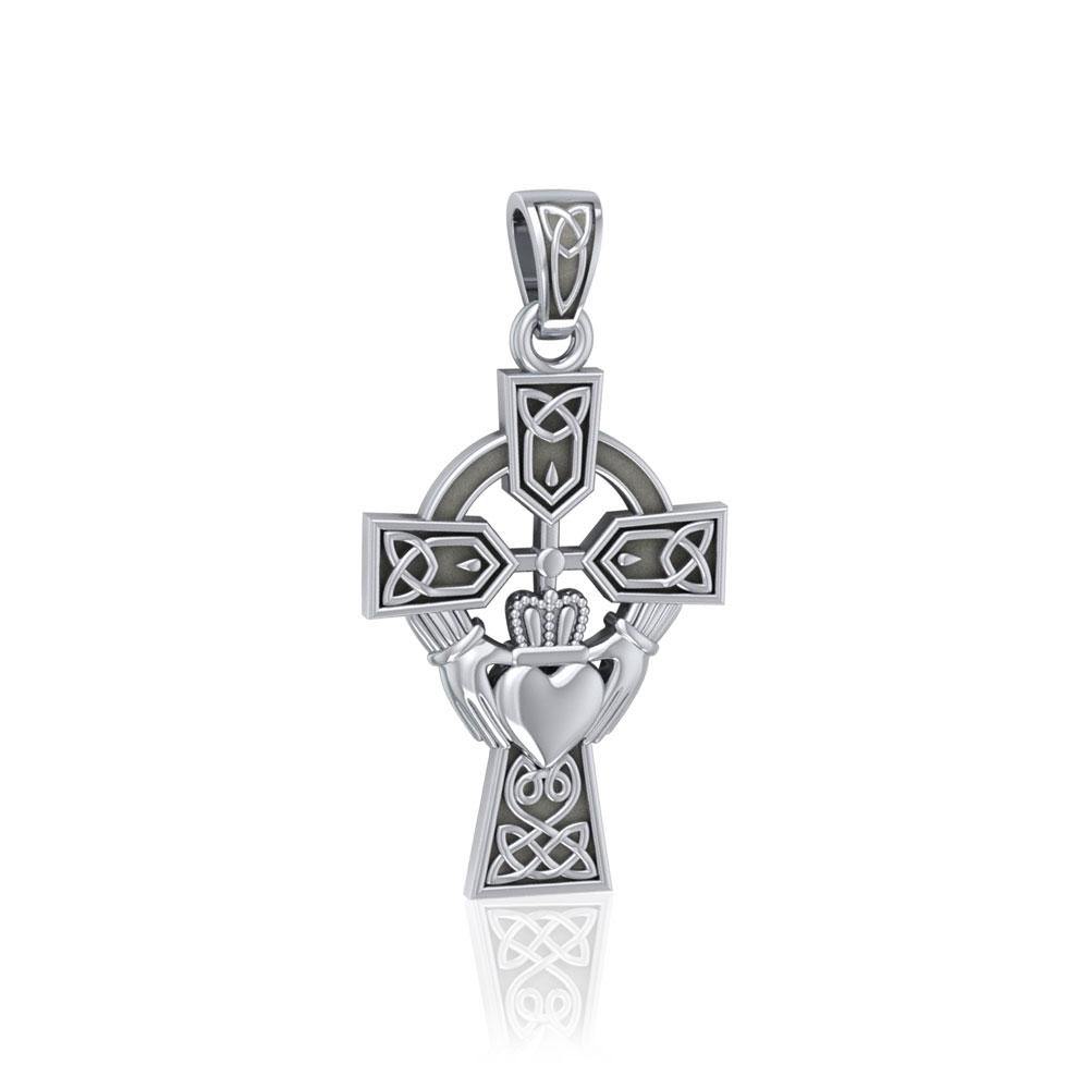 Celtic Cross and Irish Claddagh Sterling Silver Pendant TP1704