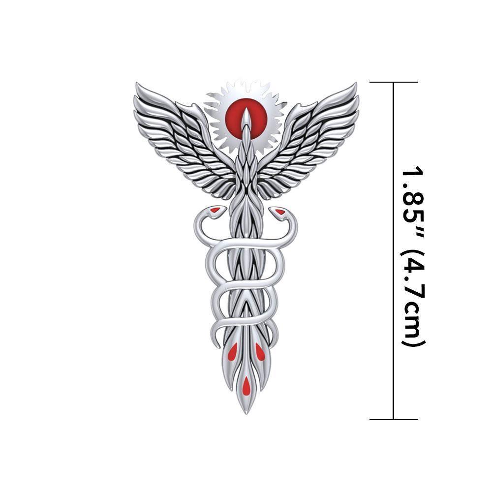 Phoenix Fire Dance Sterling Silver Pendant With Red Enamel by Oberon Zell TP3197