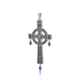 Medieval Celtic Cross Silver Pendant with Gemstones TP3257