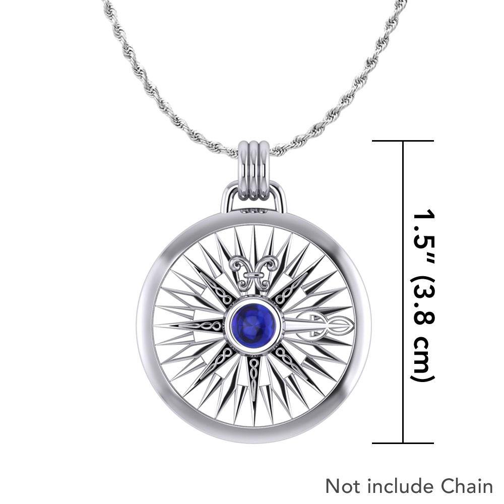 Lift up your head and be guided ~ Celtic Knotwork Compass Rose Sterling Silver Pendant with Gemstone TPD075