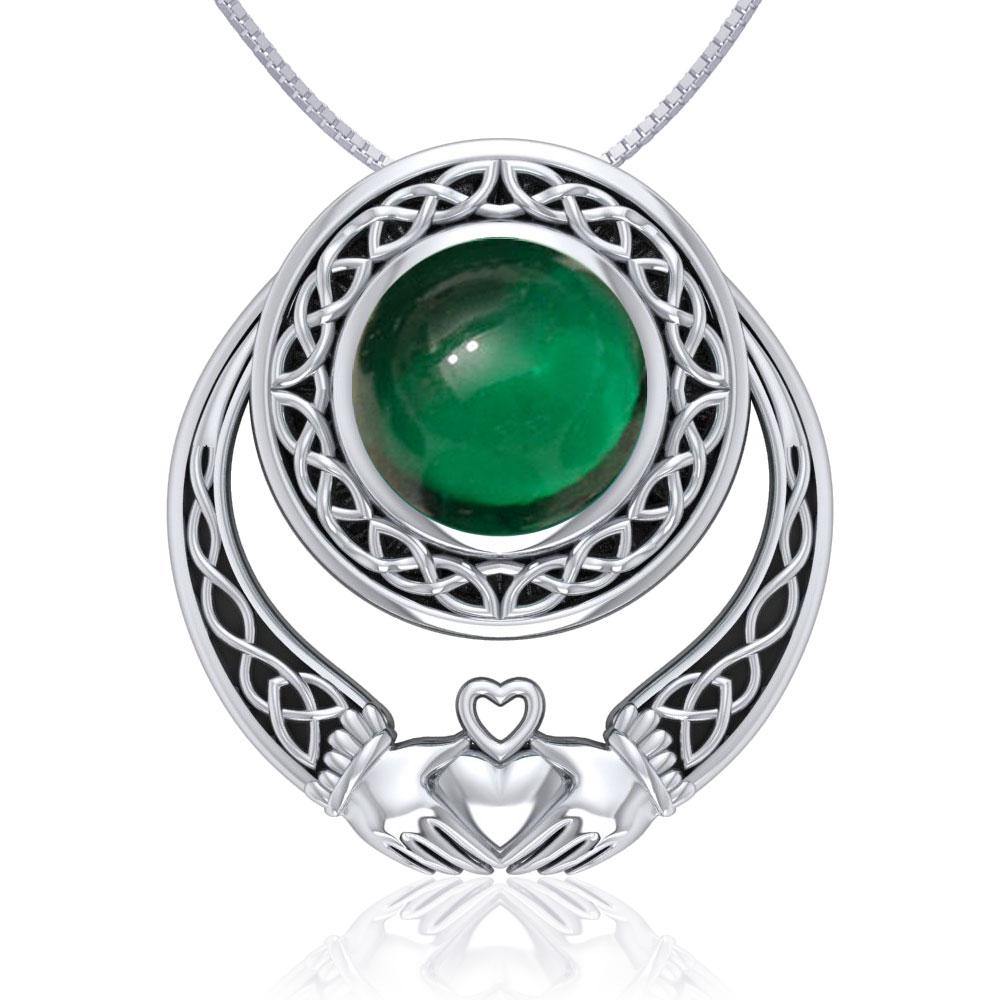 Celtic Knotwork Claddagh Sterling Silver Pendant with Gem TPD220