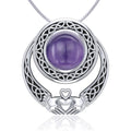 Celtic Knotwork Claddagh Sterling Silver Pendant with Gem TPD220