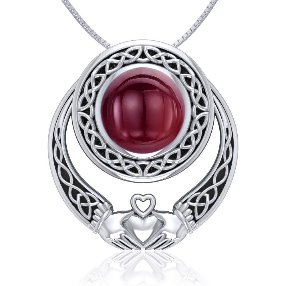 Celtic Knotwork Claddagh Sterling Silver Pendant with Gem TPD220 | Pendant | Wiccan Center