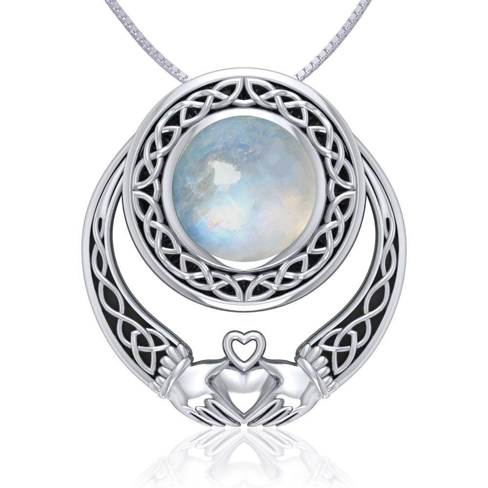 Celtic Knotwork Claddagh Sterling Silver Pendant with Gem TPD220 | Pendant | Wiccan Center