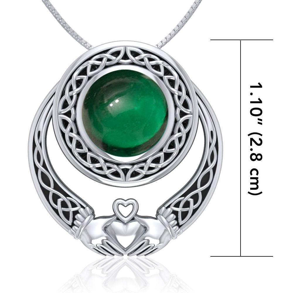 Celtic Knotwork Claddagh Sterling Silver Pendant with Gem TPD220
