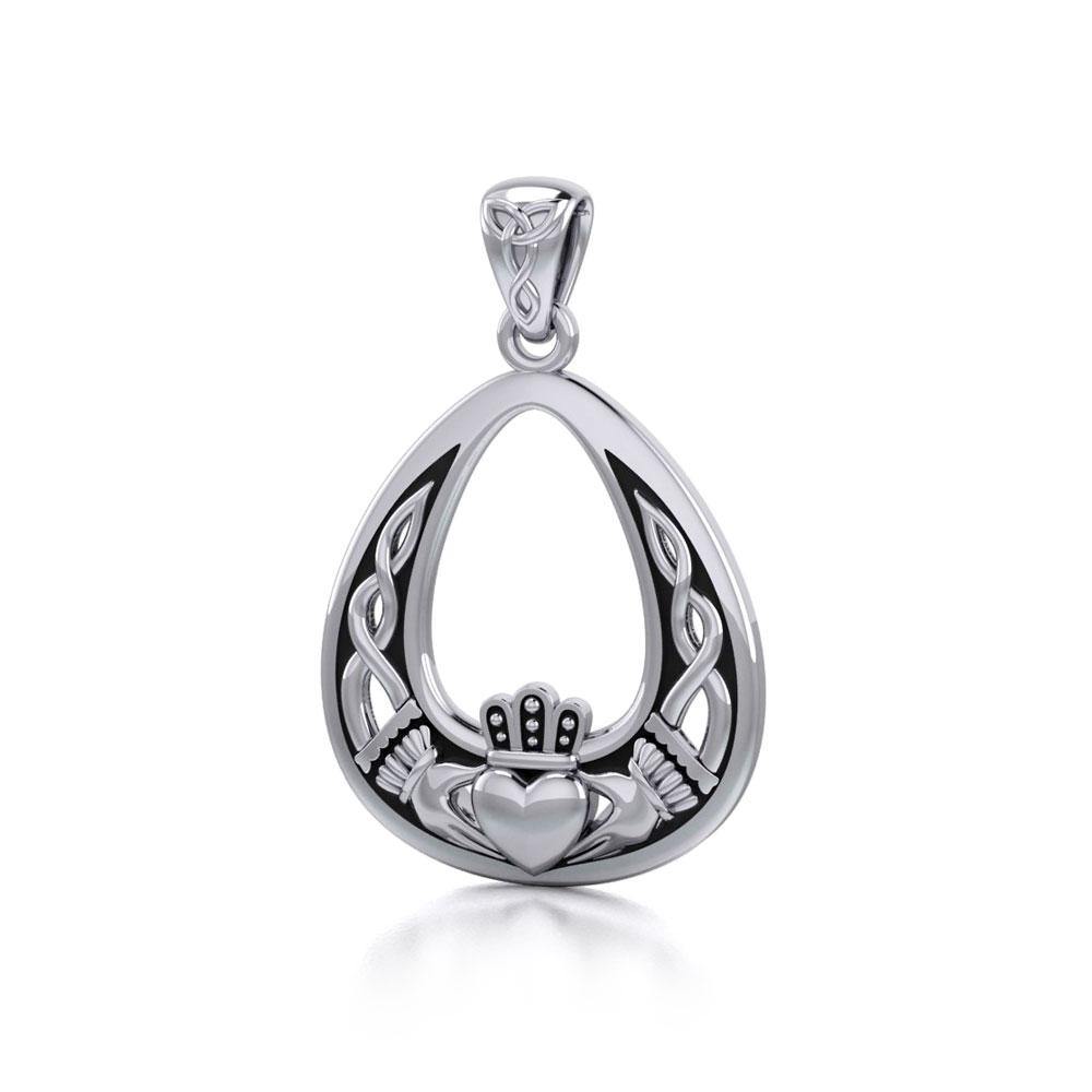 Celtic Knotwork Claddagh Sterling Silver Pendant TPD3034