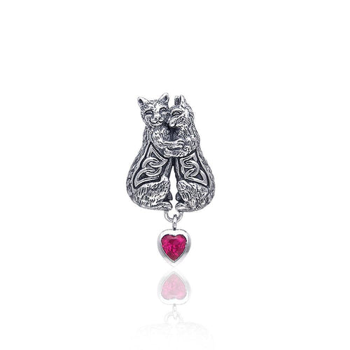 A perfect embodiment of feline affection ~ Celtic Cat Sterling Silver Pendant with a Heart TPD329 | Pendant | Wiccan Center