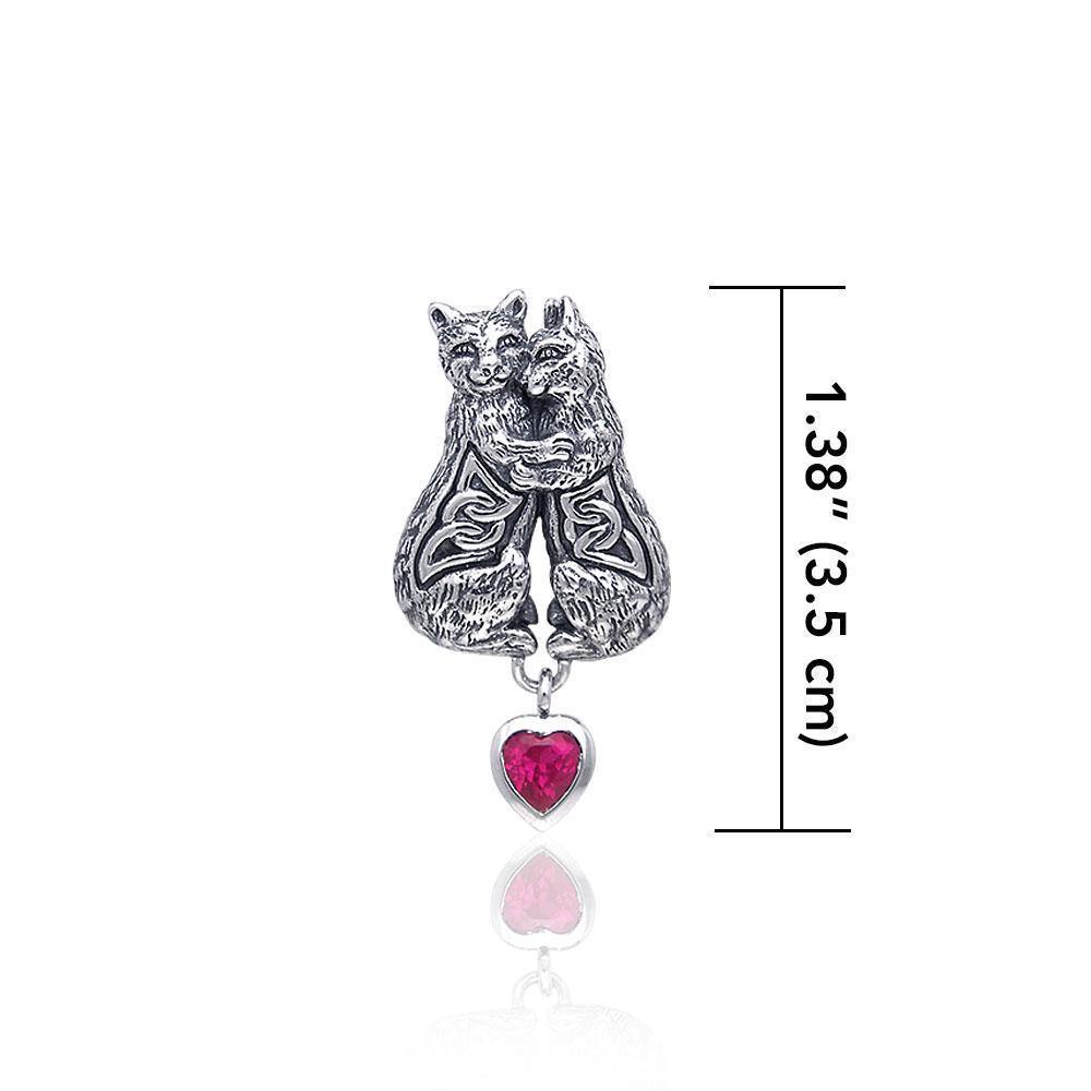 A perfect embodiment of feline affection ~ Celtic Cat Sterling Silver Pendant with a Heart TPD329