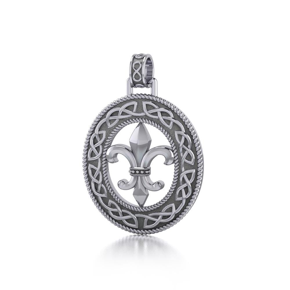 Fleur De Lis Celtic Knotwork Sterling Silver Pendant TPD336