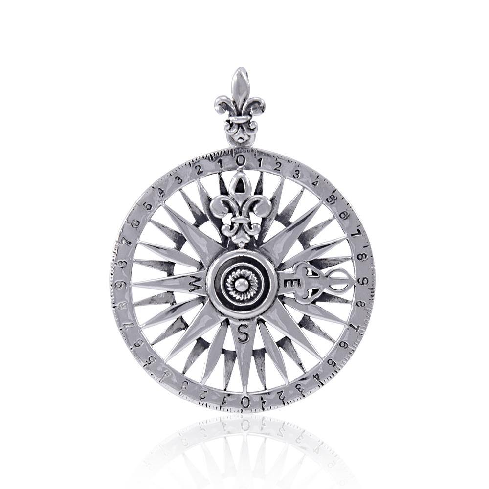 Celtic tradition in Fleur-de-Lis Sterling Silver Rose Compass Jewelry Pendant TPD4342