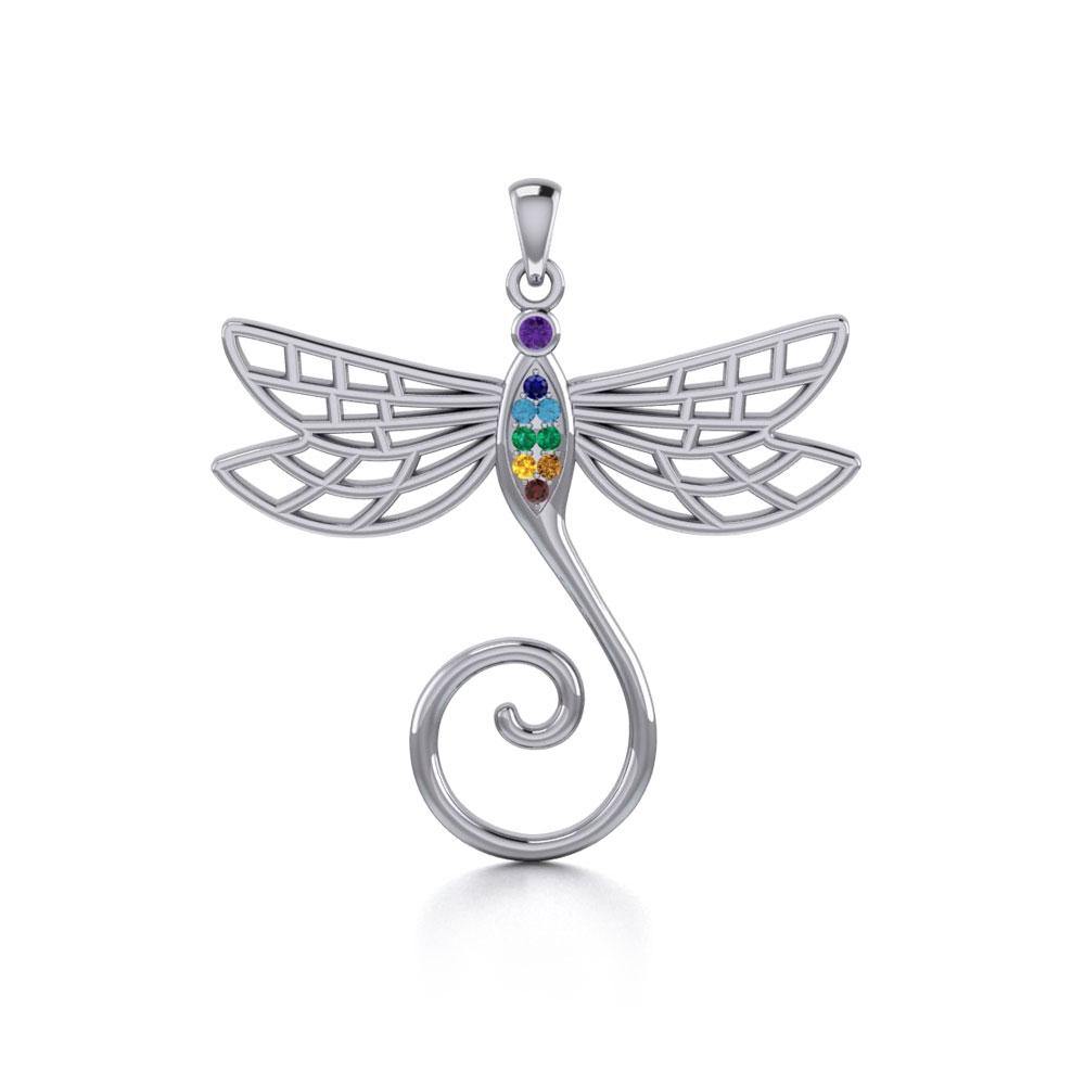 Dragonfly Sterling Silver Charm Holder Pendant with Chakra Gemstone TPD5097