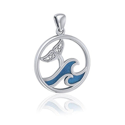 Sterling Silver Round Celtic Whale Tail Pendant with Enamel Wave TPD5185 | Pendant | Wiccan Center
