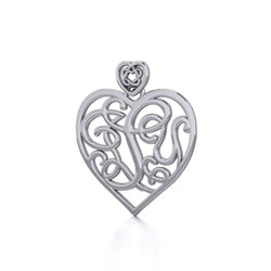 I LOVE YOU Monogramming with Celtic Heart Bail Silver Pendant TPD5196 | Pendant | Wiccan Center