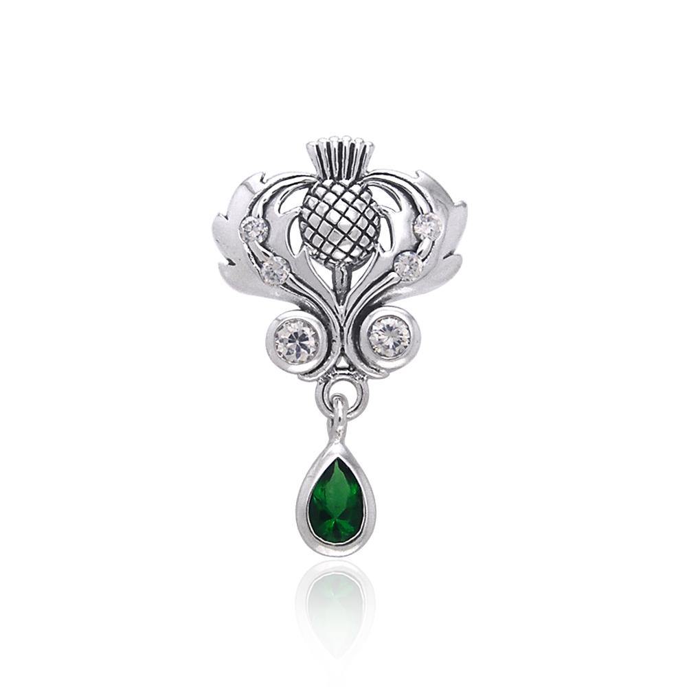 Renowned affirmation of Celtic tradition ~ Scottish Thistle Sterling Silver Pendant with Gemstone TPD687
