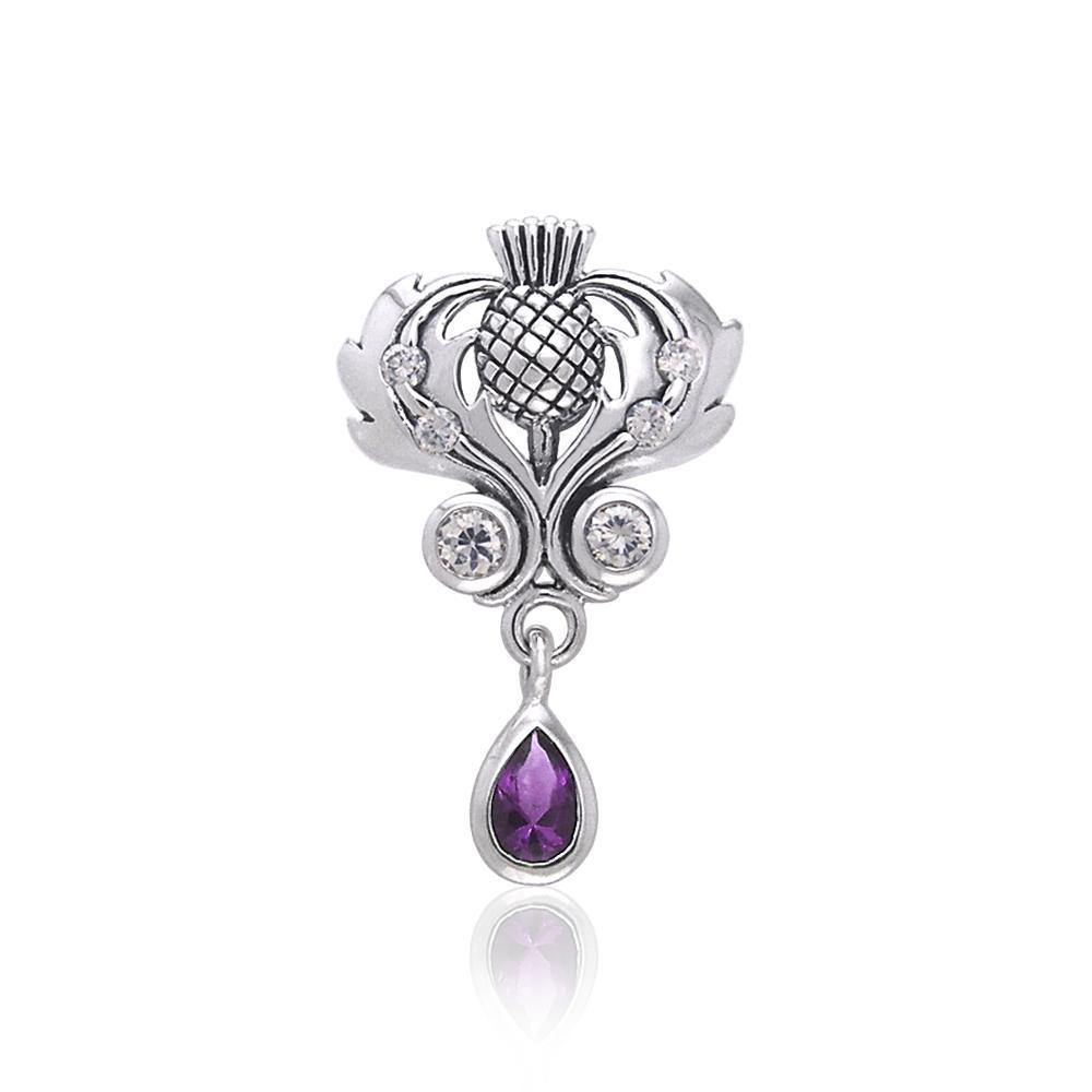 Renowned affirmation of Celtic tradition ~ Scottish Thistle Sterling Silver Pendant with Gemstone TPD687