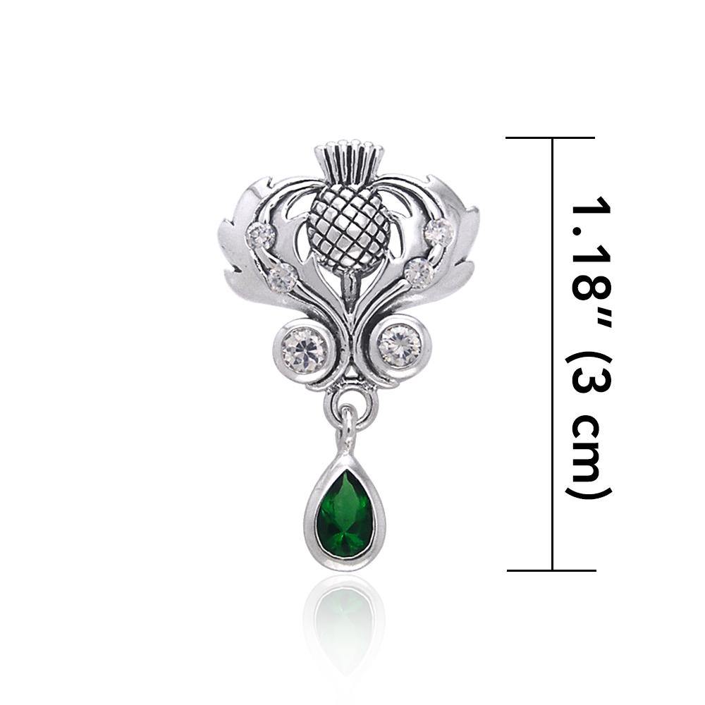 Renowned affirmation of Celtic tradition ~ Scottish Thistle Sterling Silver Pendant with Gemstone TPD687