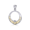 Celtic Knotwork Irish Claddagh Sterling Silver and 14K Gold Accent Pendant TPV1442