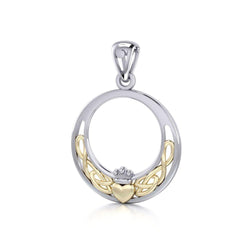 Celtic Knotwork Irish Claddagh Sterling Silver and 14K Gold Accent Pendant TPV1442 | Pendant | Wiccan Center