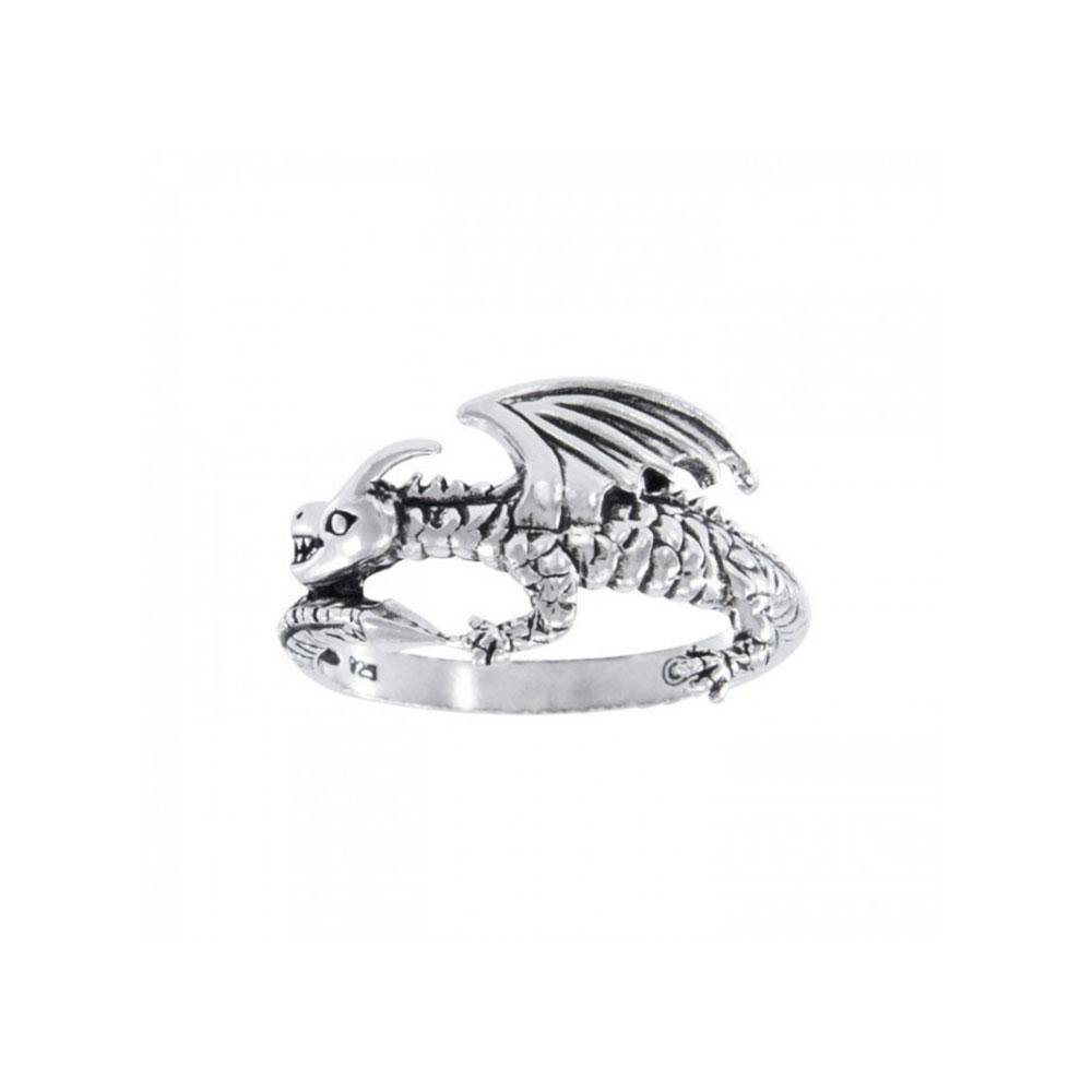 Coiled Fantasy Dragon Sterling Silver Ring TR1439