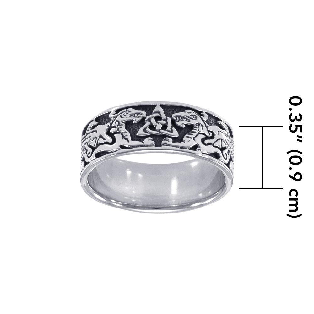 Celtic Dragons Trinity Knot Sterling Silver Ring TR842