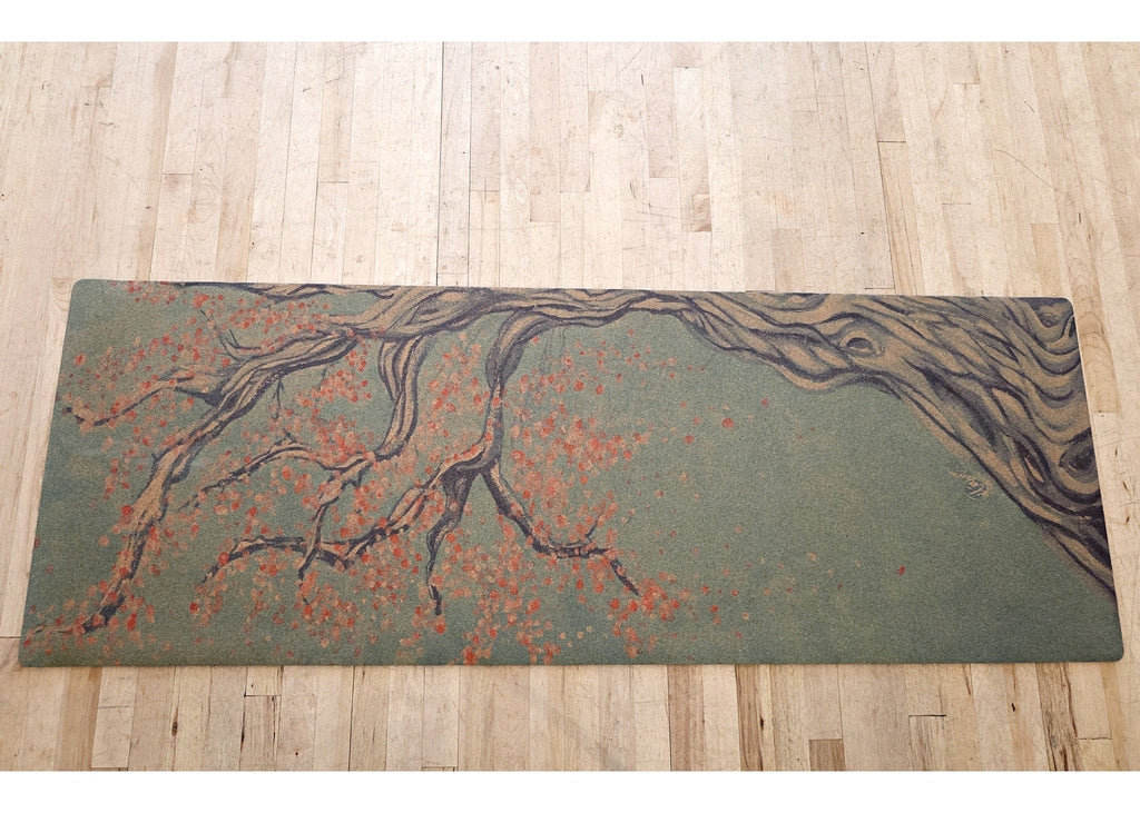 Tree Pose WANDERER Cork TRAVEL Yoga Mat | Yoga Mat - Hand Painted | Wiccan Center