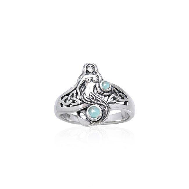 Celtic Mermaid Sterling Silver Ring with Gemstones TRI045