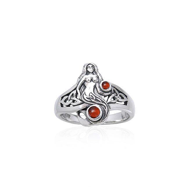Celtic Mermaid Sterling Silver Ring with Gemstones TRI045