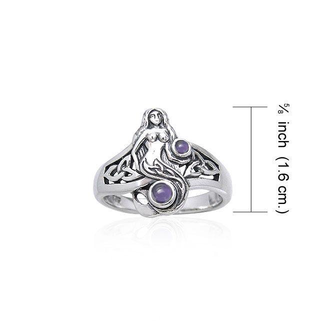 Celtic Mermaid Sterling Silver Ring with Gemstones TRI045