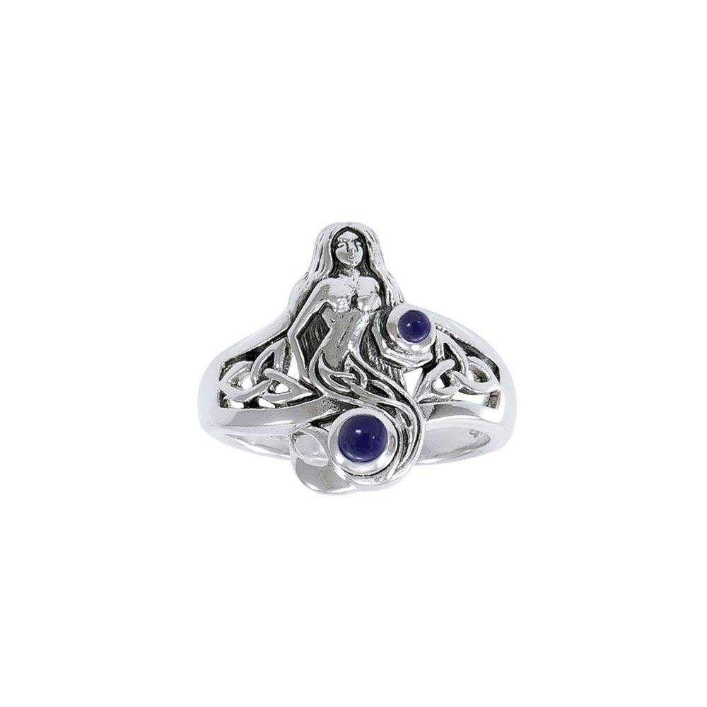 Celtic Mermaid Sterling Silver Ring with Gemstones TRI045