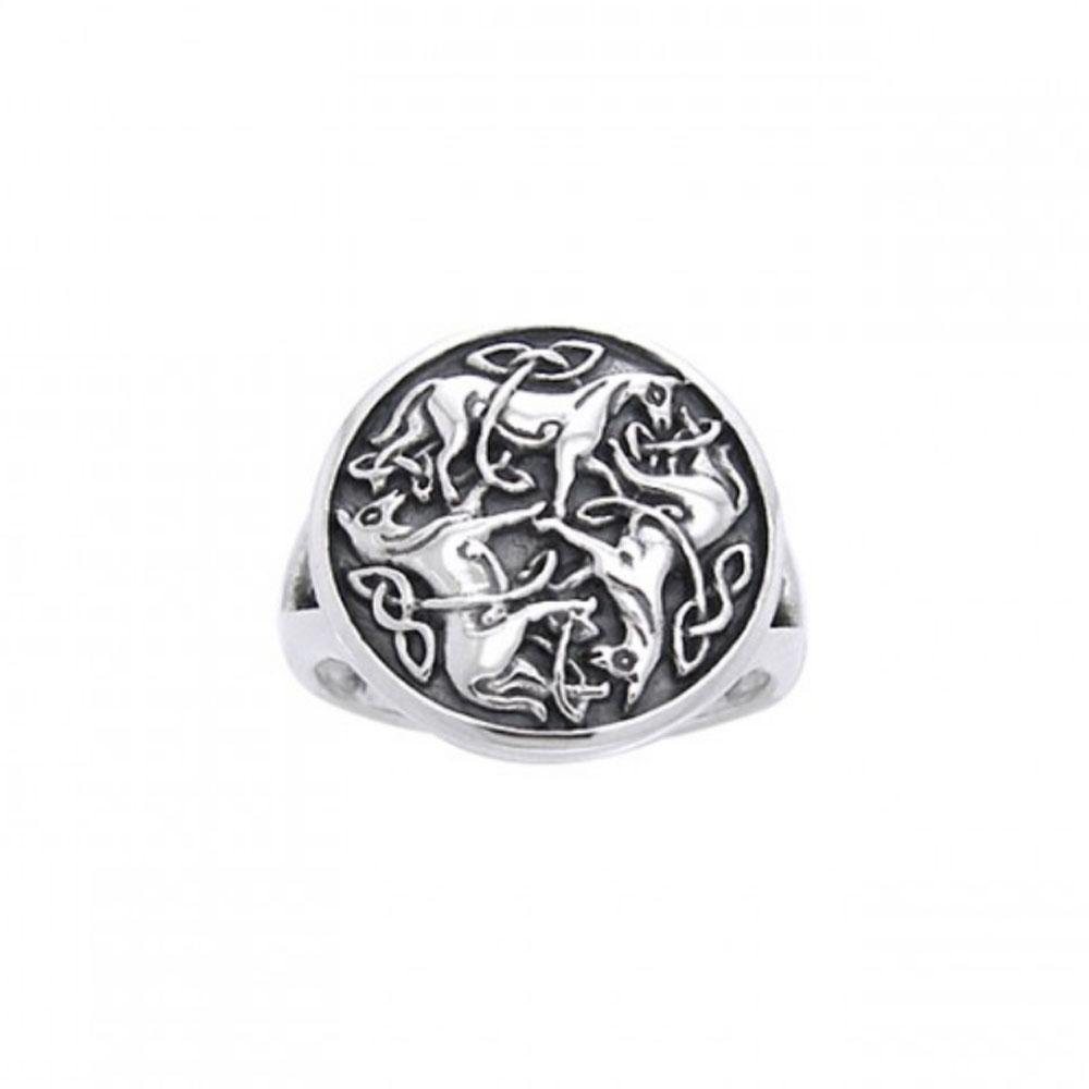 Celtic Knotwork Horse Sterling Silver Ring TRI1113