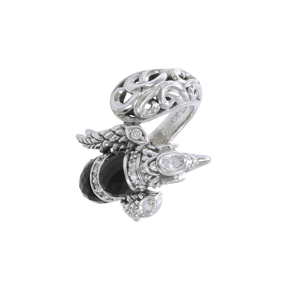 Flying Phoenix Sterling Silver Ring with Black Onyx and White Cubic Zirconia TRI1233