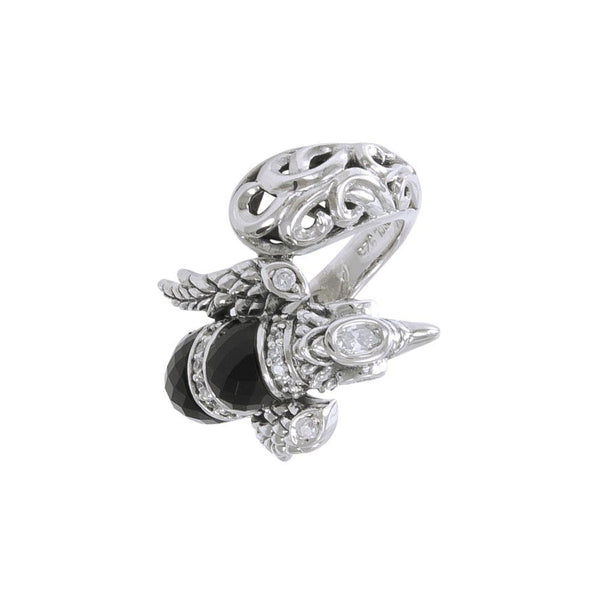 Flying Phoenix Sterling Silver Ring with Black Onyx and White Cubic Zirconia TRI1233 | Ring | Wiccan Center