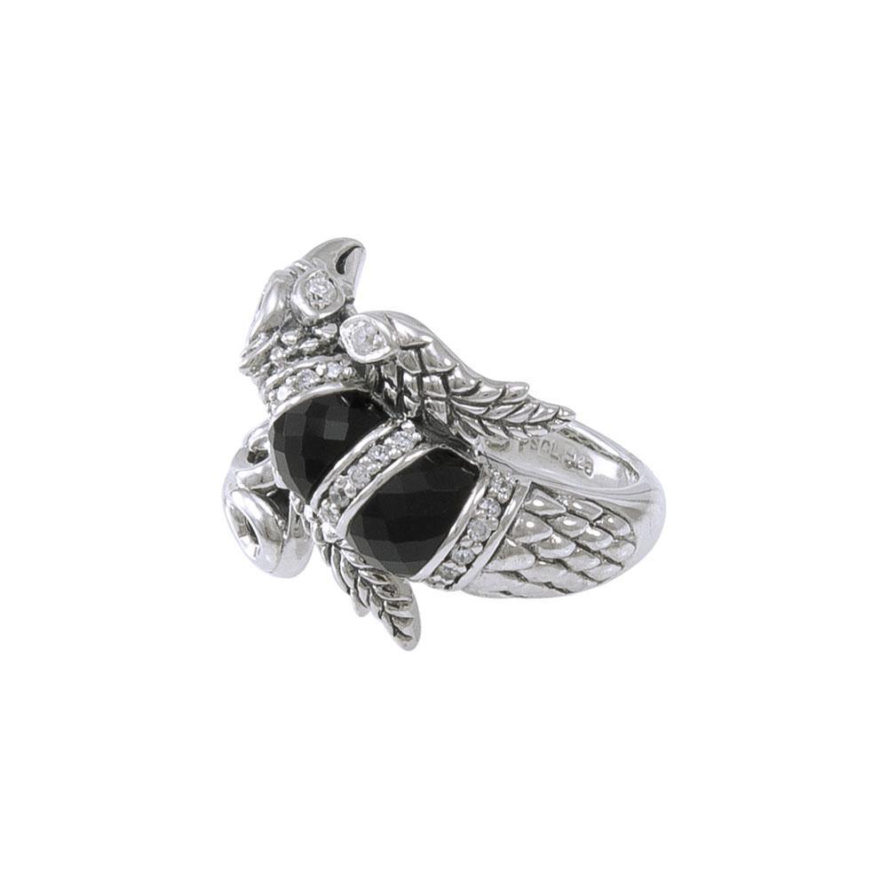 Flying Phoenix Sterling Silver Ring with Black Onyx and White Cubic Zirconia TRI1233