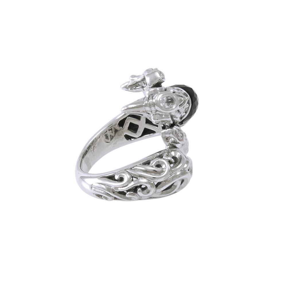 Flying Phoenix Sterling Silver Ring with Black Onyx and White Cubic Zirconia TRI1233