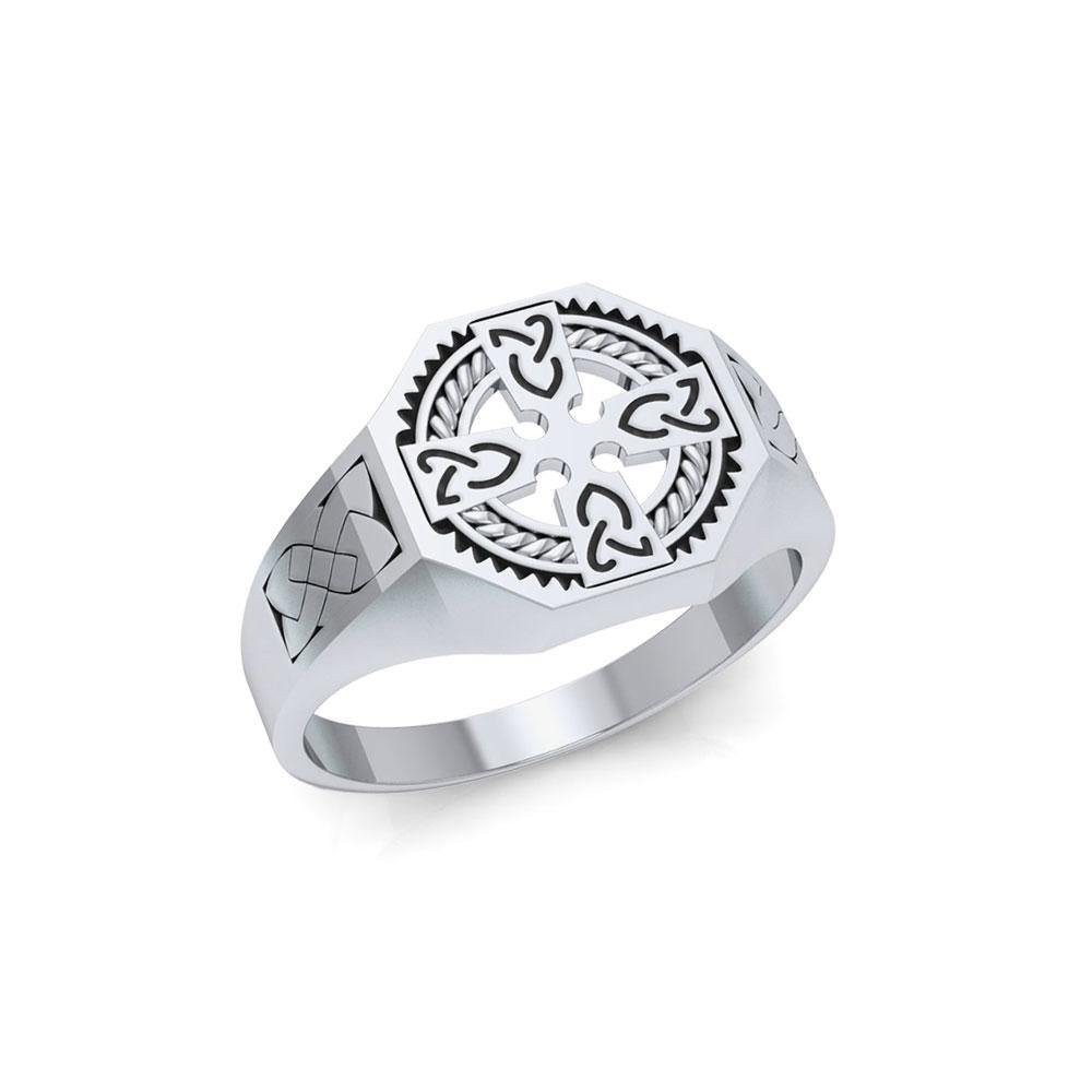 A traditional symbol of faith and spirituality ~ Celtic Cross Sterling Silver Ring TRI1316