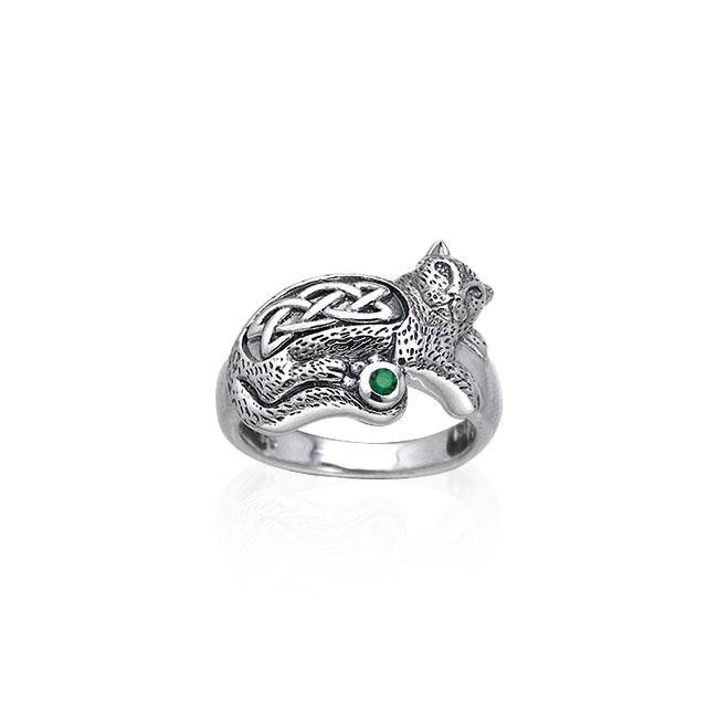 Drawn to the interesting Celtic Cat ~ Sterling Silver Jewelry Ring with Gemstone TRI141 | Ring | Wiccan Center