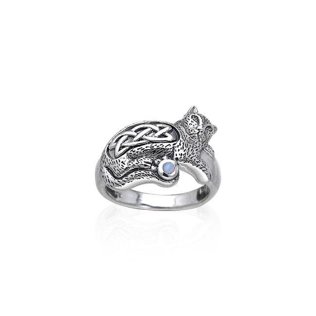 Drawn to the interesting Celtic Cat ~ Sterling Silver Jewelry Ring with Gemstone TRI141 | Ring | Wiccan Center